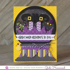 a handmade halloween card with purple and yellow accents