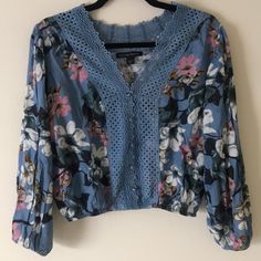 Boston Proper Blue Floral Peasant Top With Long Sleeves And Elastic Waistband. Super Boho Chic. Never Worn. Floral Peasant Top, Butterfly Print Dress, Top With Long Sleeves, Boston Proper, Peasant Top, Peasant Tops, Butterfly Print, Blue Floral, Diy Ideas