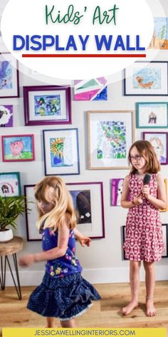 Create a fun and colorful gallery wall as a kids art display! It’s perfect for the playroom or kids bedrooms, and it will get the art off the fridge! Kid Art Wall Display, Art Wall Display, Diy Kids Art Display, Kids Art Display Wall, Colorful Gallery Wall, Kids Art Display, Gallery Wall Artwork, Art Display Wall, Accent Wall Design