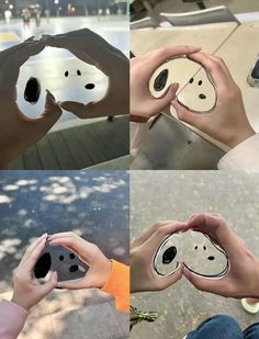 four different pictures of people holding faces in their hands