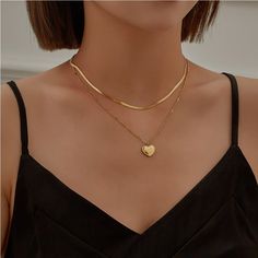 Heart Carving Love You 2 Layer Choker Charm Snake Chain Necklace Charm Choker Necklace, Layered Chokers, Party Necklace, Stainless Steel Necklace, Heart Jewelry, Layered Necklaces, Heart Necklace, Heart Pendant, Chains Necklace