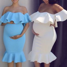 Baby Exo Off Shoulder Maternity Summer Dress with Mermaid Hem Pregnanc – BabyExo Summer Stretch Maternity Dress Nursing Friendly, Summer Stretch Maternity Dress, Summer Stretch Maternity Dress Bump Friendly, Blue Summer Dress Bump Friendly, Maternity Dresses With Ruffles, White Maternity Dress With Ruffles, Summer Maternity Dress In Blue, Summer Party Maternity Dress With Stretch, Summer Maternity Dress With Stretch