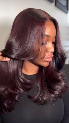 Nice Hair Colors For Black Women, Fall Hair Colors Light Skin, Fall Hair Colors Dark Skin, Dark Cherry Hair Black Women, Rich Cherry Chocolate Hair, Black Cherry Hair Black Women, Dark Cherry Hair On Brown Skin, Cherry Chocolate Hair Black Women, Plum Hair On Brown Skin