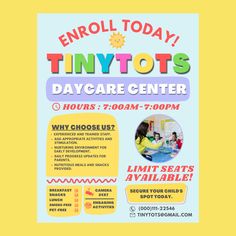 the flyer for tinytots day care center