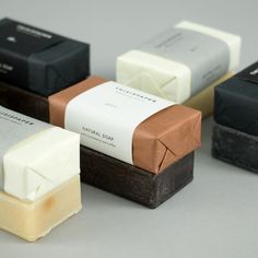 five different types of soaps sitting next to each other