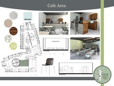 the floor plan for a cafe area with tables, chairs and other items in it