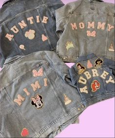 Introducing the most perfect adult woman's personalized denim jackets! Perfect for matching with your mini, for any vacation, or just to pamper yourself :) My jackets come with the name and 5 patches, to add any extra patches will be an extra $4 per patch. To add rhinestones to the jacket will be an extra $10. *Go to my other listings to add patches/rhinestones* Please include in the personalization box ~ name how it is to be spelled on the jacket, 5 patches, and anything else you think I need to know :).  If there is something you want, but dont see on my page please ask me! Processing time is anywhere between 1-2 weeks, if you need a rush order please purchase my rush order listing! I will send a proof before making the jacket to make sure placement is where you like it.* Please spot cle Customizable Cute Denim Jacket, Trendy Customizable Long Sleeve Denim Jacket, Patch Denim Jacket, Mermaid Drawing, Jean Jacket Patches, Patch Denim, Custom Denim Jacket, Disneyland Outfits, Disney Patches