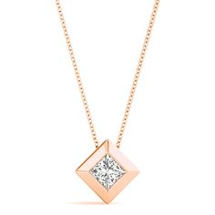 a necklace with a square diamond on the front and a small white diamond in the middle