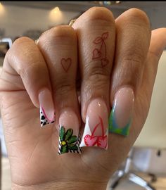 Cute Nail Sets, Nail Inspo Medium Length, Short Medium Nails, Dope Nail Designs Short, Nail Art Colorful, Longer Nails, Birthday Nail Designs, Acrylic Nail Set, Long Acrylic Nail Designs