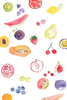 watercolor painting of fruits and vegetables on white paper