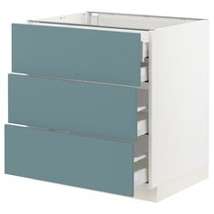 a white and blue cabinet with two drawers