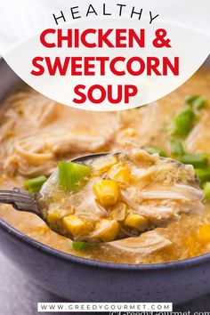 A grey bowl of chicken and sweetcorn soup. Sweetcorn Soup Recipes, Chicken Broth Soup, Chicken And Sweetcorn Soup, Chinese Soup Recipes, Comfort Food Chicken, Corn Soup Recipes, Sweet Corn Soup, Corn Chowder Recipe, Chinese Chicken