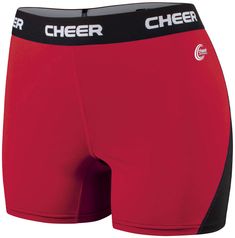 a red and black boxer shorts with the word cheer on it