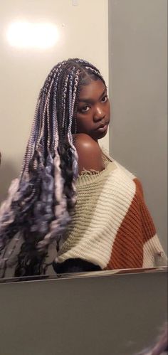 Box Braids In Different Colours, Knotless Braids Color Combinations, Ombre Peekaboo Braids, French Curls Braids Colours, Colorful French Curl Braids, Multicolored Braids Black Women, Chunky Highlights Braids, French Curls Braids Purple