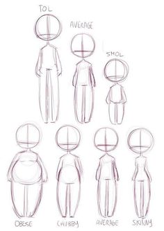 an image of how to draw people from different angles and body shapes, with the words average