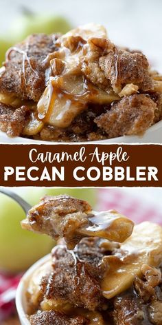 caramel apple pecan cobbler is an easy dessert that's ready in under 30 minutes