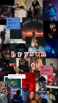 a collage of photos with the name bryson on it and some people in them