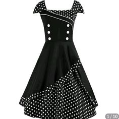 Black And White Polka Dot 50's Style Dress. Size 3x. Nwt Black Knee-length Vintage Dress For Summer, Black Knee-length Vintage Summer Dress, Black Vintage Knee-length Summer Dress, Black Retro Dress With Short Sleeves, Black Retro Vintage Dress, 1950s Style Black Summer Dress, 1950s Style Black Knee-length Dress, Black Knee-length 1950s Style Vintage Dress, 1950s Style Black Knee-length Vintage Dress