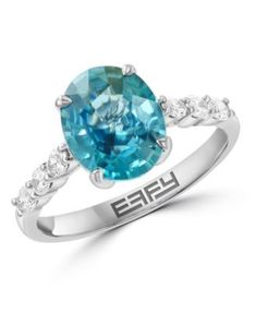 Effy Diamond and Blue Zircon Ring in 14K White Gold, 7 Blue Zircon Ring, Zircon Ring, Blue Zircon, Jewelry Rings, Fine Jewelry, White Gold, Ring, Gold, Blue