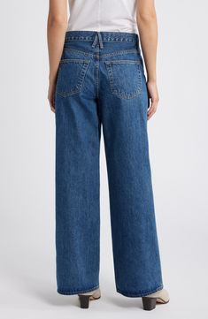 Relaxed yet dramatic, these high-waisted jeans with full-length wide legs are fashioned from stretch-enhanced Italian denim 31" inseam; 23" leg opening; 11 1/2" front rise; 16" back rise (size 29) Zip fly with button closure Five-pocket style 98% cotton, 2% elastane Machine wash, tumble dry Made in the USA of imported fabric High Rise Flare Jeans With Relaxed Fit, Modern Wide Leg Cropped Jeans, Wide Leg Jeans With Five Pockets For Fall, Spring Full Length Flare Jeans In Rigid Denim, Spring Full-length Rigid Denim Flare Jeans, Spring Full Length Rigid Denim Flare Jeans, Modern High Waist Cropped Jeans In Rigid Denim, Relaxed Fit High Waist Rigid Denim Flare Jeans, Relaxed Fit Wide-leg Flare Jeans