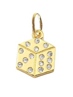 Gold dice charm 16k gold over stainless steel Gold Plated Tarnish Resistant Charms For Gifts, Tarnish Resistant Gold Plated Charms For Gifts, Metal Logo Charm For Gifts, Gold-plated Tarnish Resistant Charms, Gold Dangling Charms For Good Luck, Tarnish Resistant Metal Charms For Gift, Tarnish Resistant Gold Metal Charms, Tarnish Resistant Metal Charms For Gifts, Personalized Yellow Gold Metal Charms