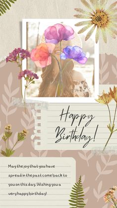 a birthday card with flowers on it