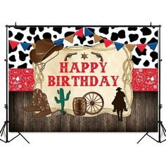 a happy birthday banner with cowboy theme