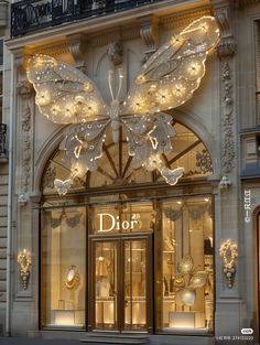 the front entrance to dior's store in paris, france at night time