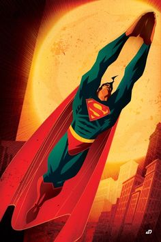 a man flying through the air while wearing a superman suit and holding his hands in the air