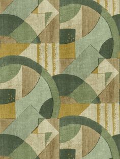 a green and yellow rug with circles on it