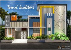 the front side of a building with plants and trees on it's sides, along with text that reads tanu builders