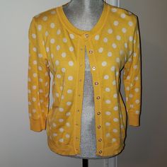 Fits More Like A Medium. New, With Tags, Cardigan. Stretch,Soft, Great For Spring, Easter, Tea Party, Birthday Easter Tea Party, Yellow Polka Dot, Tea Party Birthday, Yellow Sweater, Spring Easter, Party Birthday, Yellow White, Tea Party, Sweaters & Cardigans