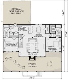 the first floor plan for a house with two car garages and an upstairs living area