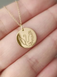 14K 9K Solid Gold Swan Necklace Real Gold Swan Pendant Gold - Etsy Greece Round 14k Gold Locket Charm Necklaces, Round 14k Gold Charm Necklace With Locket, 14k Gold Round Locket Charm Necklace, Round 14k Gold Locket Charm Necklace, Necklace Real Gold, Swan Pendant, Gold Swan, Swan Necklace, Dove Necklace