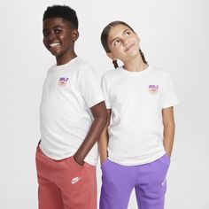 Made with soft and breathable cotton, this classic-cut tee has an easy fit that's ideal for all the good times your day is sure to hold. Kid Lifestyle, Cut Tees, White Style, Nike Sportswear, Big Kids, Good Times, The Good, Kids Tshirts, Nike