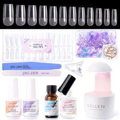 PRICES MAY VARY. 【Gellen Easy Nail Extension Kit】: Our new pre-shaped and pre-filed Matte Nail Tips Nail Kit includes a UV LED Nail Lamp, 15ml Nail Glue Gel, 15ml Top Coat, 15ml Nail Primer, 15ml Nail Pre Dehydrator, 240pcs Nail Tips Square Shape, Nail File and Nail Tip Clip! You can easily extend your nails and enjoy the fun of DIY Manicure! 【3 In 1 Nail Glue Gel】: This Multi-functional Nail Glue is not only for nail tips adhesive, but also can be used as Base Gel and Nail Strengthener! Toxin-f Nails Gel Kit, Kit Nails Gel, Nail Glue Gel, Gel X Nail, Diy Nail Art Tools, Nail Primer, Gel Nails At Home, Gel Nail Extensions, Nail Prep