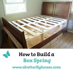 a bed frame with the words how to build a box spring underneath it