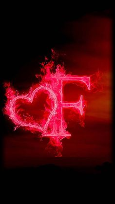 the letter f is made up of fire and flames in the shape of hearts on a black background