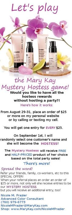 Makeup Ideas Party, Mary Kay Party Invitations, Mary Kay Games, Mary Kay Facebook Party, Mary Kay Hostess, Sara Lynn, Mystery Hostess