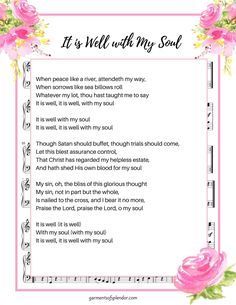 a poem with pink roses and music notes in the middle, it is well written