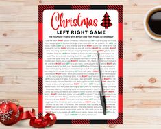 a christmas letter to the right game next to a cup of coffee