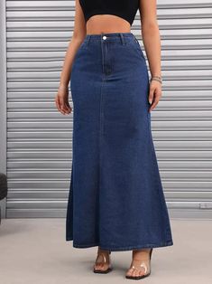 Versatile Women's Denim Maxi Skirt with Slant Pockets – insbyr Denim Clothing, Denim Maxi, Denim Maxi Skirt, Graduation Outfit, Casual Denim, Denim Outfit, Jean Outfits, Autumn Summer, Deep Blue