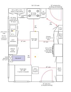 the floor plan for a kitchen with an oven and sink, including two separate areas