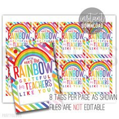 rainbow party printables for kids and adults with the text, 8 tags per page as shown below