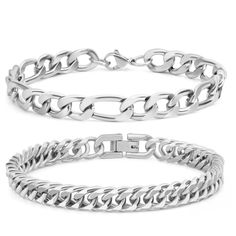 PRICES MAY VARY. 【Set of 2 Bracelets】:This Cuban link figaro bracelet set includes a cuban bracelet and a figaro bracelet.The 8mm width of the links provides a bold and chunky appearance.Suitable for most people.With Silver, Gold, and Black color choices, This bracelet set is perfect for daily wear and offers the versatility to complement any outfit. 【Meanlingful Gift】: This Cuban link figaro bracelet set makes a great gift for any occasion, including Valentine's Day, Graduation, Thanksgiving, C Figaro Bracelet, Cuban Bracelet, Chain For Men, Job Gifts, Men Jewelry, Message Jewelry, Cuban Link Chain, Gift Message, Velvet Bag