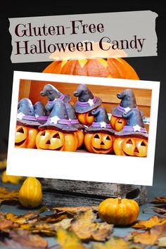 a group of pumpkins sitting on top of each other with the caption gluten free halloween candy