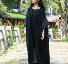 Details: Type: Women Cotton & Linen Maxi Dresses Material: Cotton Linen Sleeve Type: Dolman Sleeves Pattern: Solid Color Color: Green, White, Black Style: Loose Size Length Bust Sleeves cm inch cm inch cm inch One Size 118 46.46 180 70.87 49 19.29 Black Free Size Maxi Dress For Spring, Spring Black Free Size Maxi Dress, Spring Black Maxi Dress Free Size, Dolman Sleeve Pattern, Batwing Sleeve Dress, Cotton Linen Dresses, Linen Maxi Dress, Linen Dresses, Summer Cotton