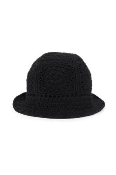 a black crochet hat on a white background