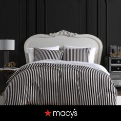 black and white striped bedding in a bedroom