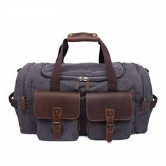 Outing Trip Canvas Leather Shoulder Bag Waterproof Canvas Duffle Bag Crossbody Travel Bag 5322 Mens Duffel Bag, Big Shoulder Bag, Canvas Weekender Bag, Canvas Duffle Bag, Canvas Travel Bag, Leather Weekender Bag, Brown Crossbody Bag, Mens Travel Bag, Leather Travel Bag